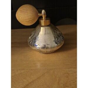 Perfume Bottle DeVilbiss Atomizer Crackle Glass Gold Plate Vintage